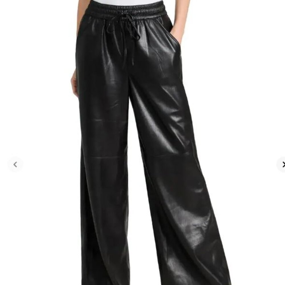 Good American Faux Leather Wide Leg Pant- Black